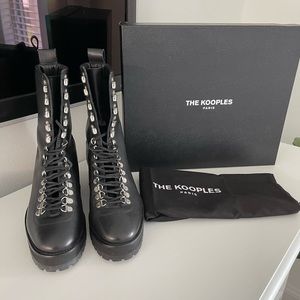 The Kooples Black Lace Up Leather Combat Boots